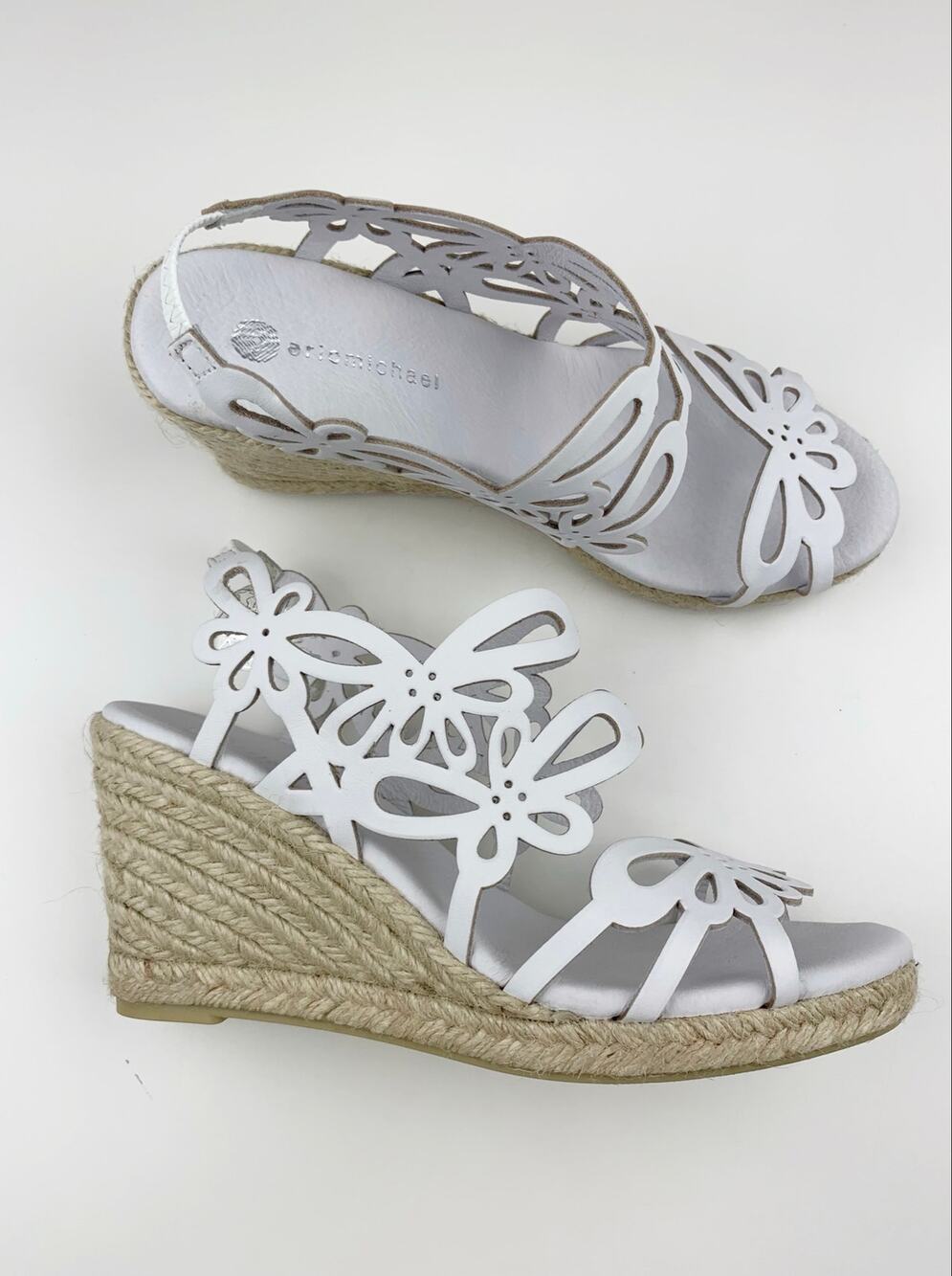 Eric Michael Jillian White Slingback Wedge Heel Sandals Women's 37 US 6.5 7